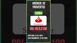 Anúncio de Proventos  SANB4  BANCO SANTANDER [upl. by Eeimaj]