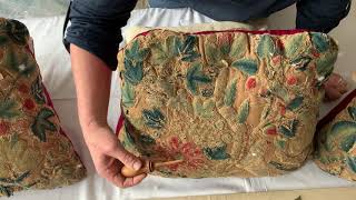 Sunday Antique Crewel Work Collection Video 4  Cushions  Jacobean Hunt amp The Restoration Pillowe [upl. by Hainahpez771]