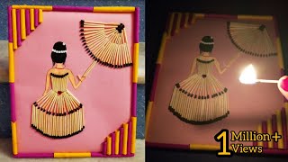 Matchstick art and craft ideaswall decoration matchstick dress and umbrella frameart and craft [upl. by Nezah770]