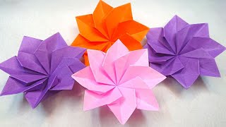 【折り紙の花】折り紙一枚で作るダリア【Origami Flower】可愛いです／craft OKUYA [upl. by Heriberto]