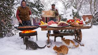 Rustic Winter Lunch  A Simple Village Meal Made Outdoors [upl. by Ruon411]