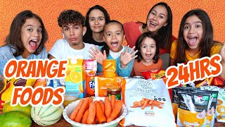 WE ONLY ATE ORANGE FOOD FOR 24 HOURS family challenge 🥵 [upl. by Zere535]