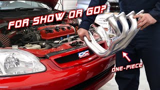 DC Sports 421 Honda Civic Header Install  SOHC VTEC Sounds [upl. by Esiocnarf]