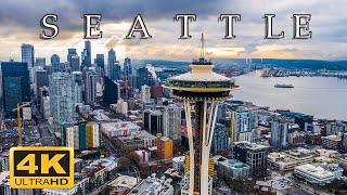 Seattle Washington USA in 4K ULTRA HD 🇺🇸  Aerial views of Seattle skyline [upl. by Yerroc]