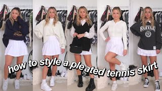 5 WAYS TO STYLE A PLEATED TENNIS SKIRT  preppy sporty girly sweater vest casual [upl. by Arataj]