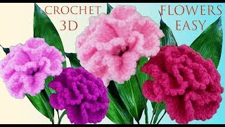 Como hacer flores muy fácil a Crochet claveles en punto 3D tejido tallermanualperu [upl. by Aitnecserc]