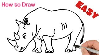 How to Draw Rhino  Rhinoceros  Easy Step by Step  Animals drawing tutorial for beginners [upl. by Tol]