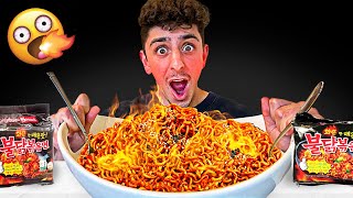 Eating the Worlds SPICIEST Noodles  Korean Noodle Challenge [upl. by Iliak]