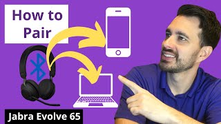 How to Pair NEW Jabra Evolve 65 to Mobile Phone and Computer [upl. by Declan906]