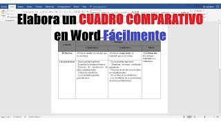 CÓMO HACER UN CUADRO COMPARATIVO EN WORD FÁCILMENTE [upl. by Nalepka]