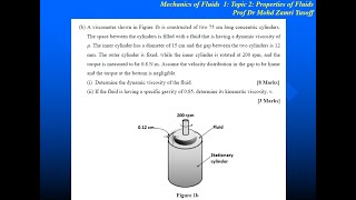 Mechanics of Fluids Topic2  Example8  Viscosity  Rotating Cylinder in Annulus  Test1Q1 S1 2021 [upl. by Lewellen]