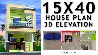 15X40 House plan with car parking and 3d elevation by nikshail [upl. by Ennire]