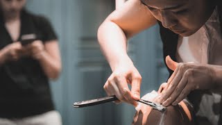 Female Barber Relaxing Sultans Shave I Singapore [upl. by Arutak638]