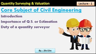 Quantity Surveying and Valuation Estimation and Costing  Lecture  1 [upl. by Tnayrb]