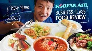 Korean Airlines BUSINESS CLASS FOOD REVIEW New York to Seoul  What You NEED to Know [upl. by Adaiha]