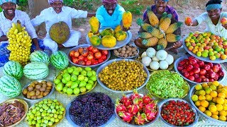 FRUIT SALAD  Colourful Healthy Fruits mixed salad recipe  Fruits Cutting and Eating in Village [upl. by Aisatal924]