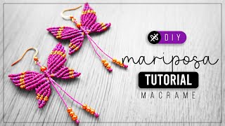 DIY Mariposa » 🦋 tutorial  como hacer aretes de mariposa con hilo  diy ● Macrame butterfly 236 [upl. by Lotz151]