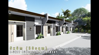 Project 1  4UNIT BUNGALOW APARTMENT  2BEDROOM  SMALL HOUSE DESIGN on 10x20m 200sqm LOT [upl. by Halullat]