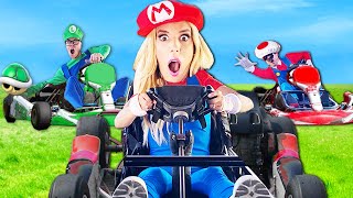 Giant Mario Kart Game in Real Life Challenge Game Master face reveal at Secret Amusement Park [upl. by Heimlich]