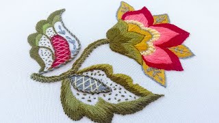 Embroidery Crewel Work  How to Embroider a Jacobean Flower [upl. by Hertha]