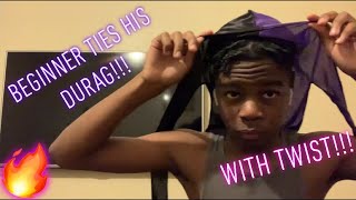 A Early Beginner Shows How He Ties His Durag with Two Strand Twist [upl. by Nyroc]